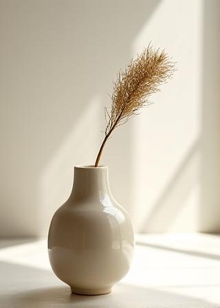 Minimalistische Keramikvase auf Holztisch